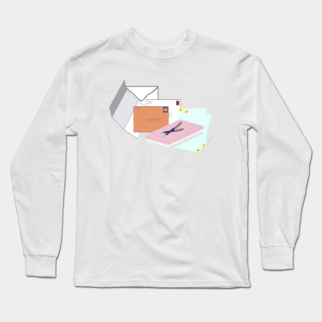 Snail Mail Happy Mail (Stacked Version – White Background) Long Sleeve T-Shirt by Art By LM Designs 